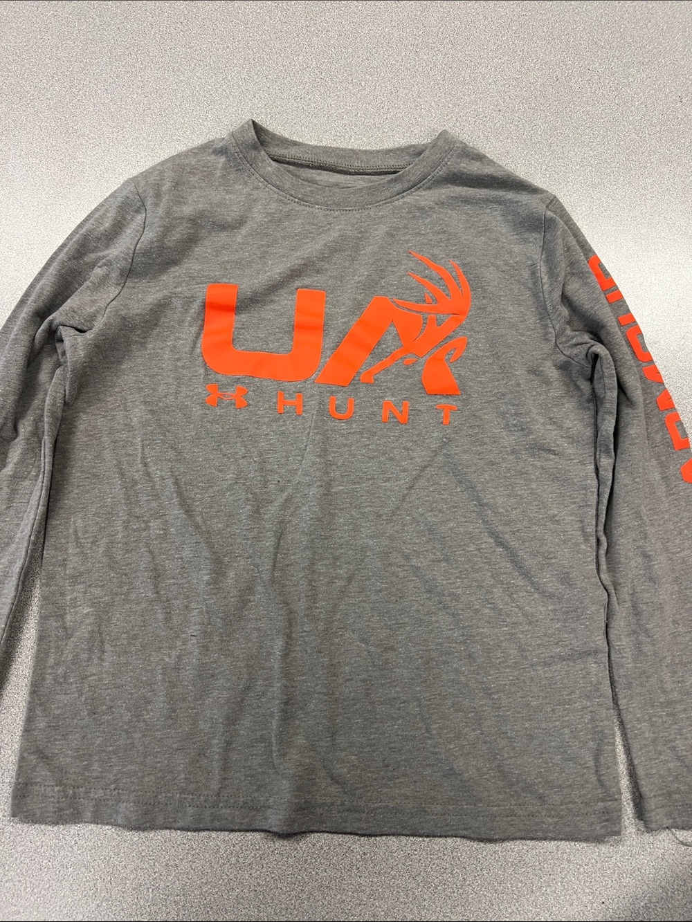 Under Armour Gray Long-Sleeve Hunt Logo Tee with Orange Graphics